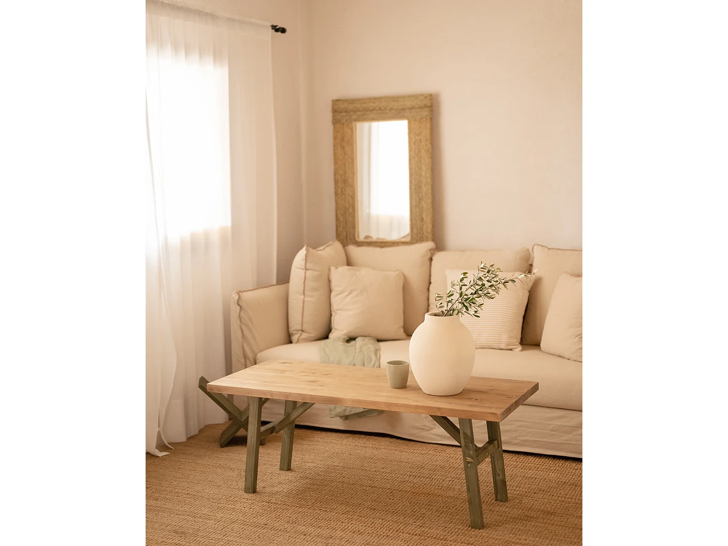 Tavolo basso rettangolare in legno massello in tono verde 120x45cm - SIEP - DECOWOOD