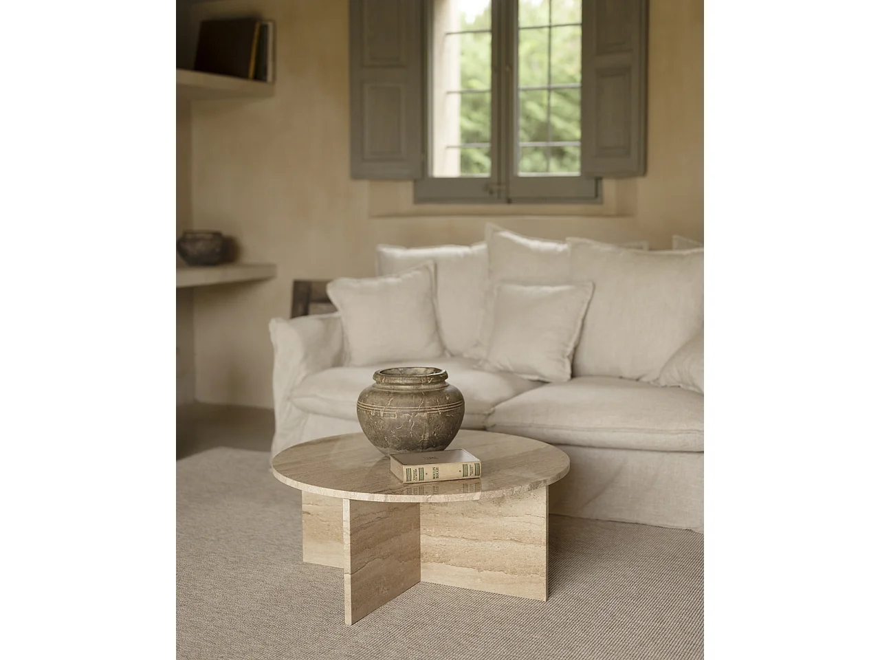 Mesa de centro redonda de mármol daino reale DECOWOOD de Ø80x33,2cm - TOSCANA - DECOWOOD