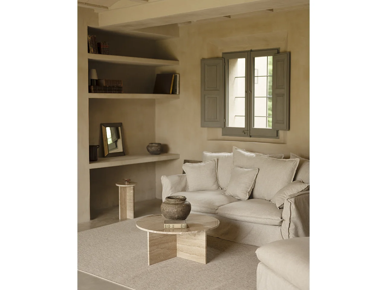 Mesa de centro redonda de mármol daino reale DECOWOOD de Ø80x33,2cm - TOSCANA - DECOWOOD