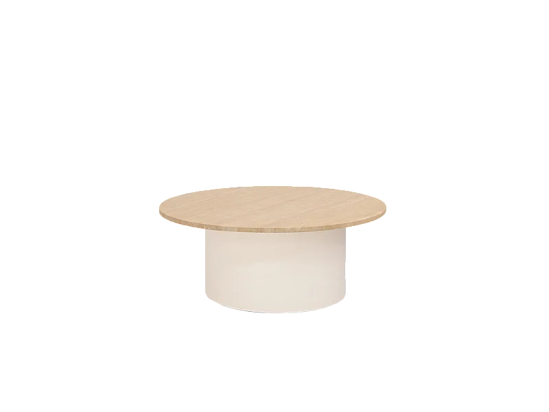 Table basse ronde en marbre travertin avec pieds en microciment teinte beige 50x60cm - LUCÍA - DECOWOOD