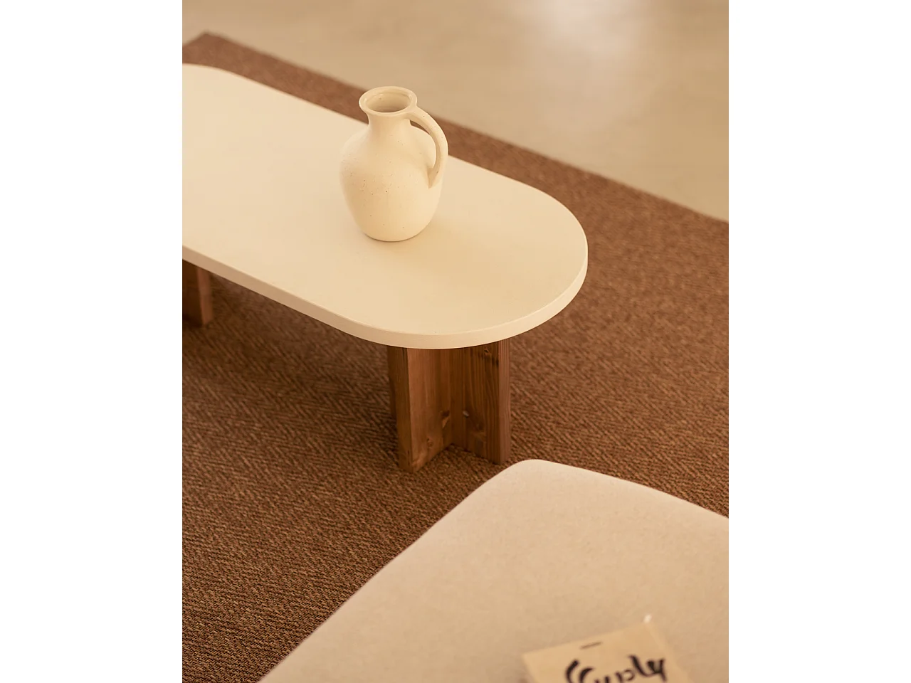 Tavolo basso ovale in microcemento in tono bianco e marrone 120x40cm - TOKYO - DECOWOOD