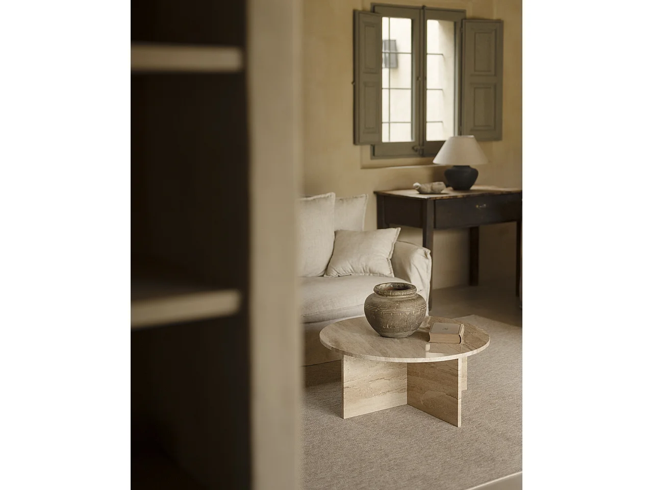 Mesa de centro redonda de mármol daino reale DECOWOOD de Ø60x40cm - TOSCANA - DECOWOOD