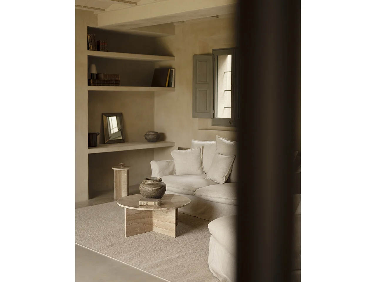 Mesa de centro redonda de mármol daino reale DECOWOOD de Ø60x40cm - TOSCANA - DECOWOOD