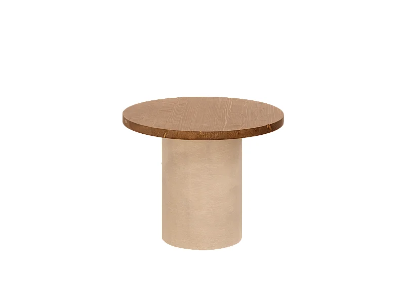 Mesa de centro redonda de madera maciza tono roble oscuro y pata de microcemento tono tierra DECOWOOD de Ø60x45cm - LUCÍA - DECOWOOD