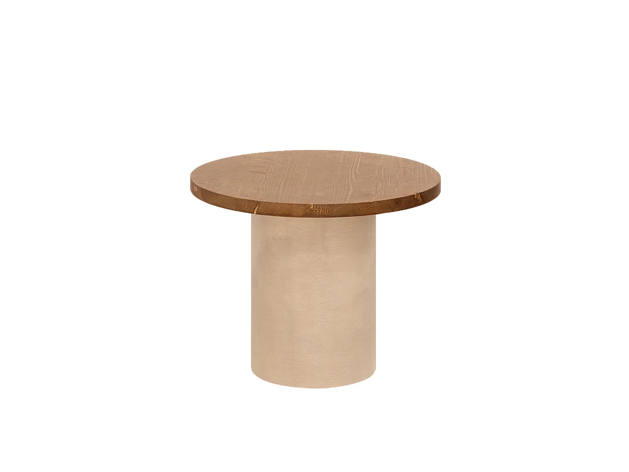 Mesa de centro redonda de madera maciza tono roble oscuro y pata de microcemento tono tierra DECOWOOD de Ø60x45cm - LUCÍA - DECOWOOD