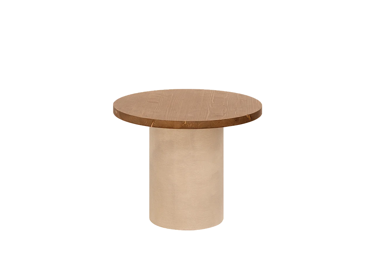 Tavolino rotondo in legno marrone e gamba microcemento terra 60x48cm