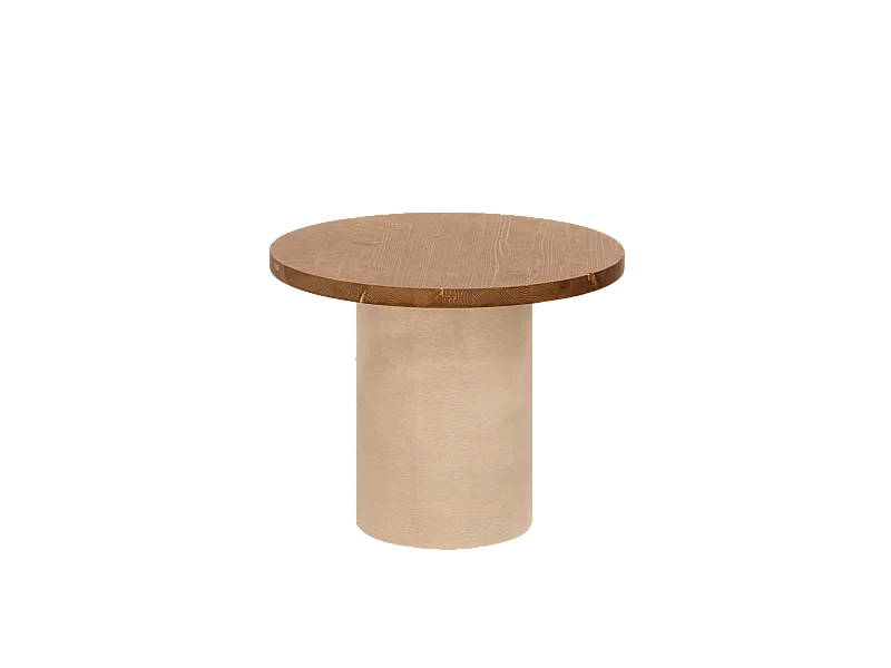 Tavolino rotondo in legno marrone e gamba microcemento terra 60x48cm