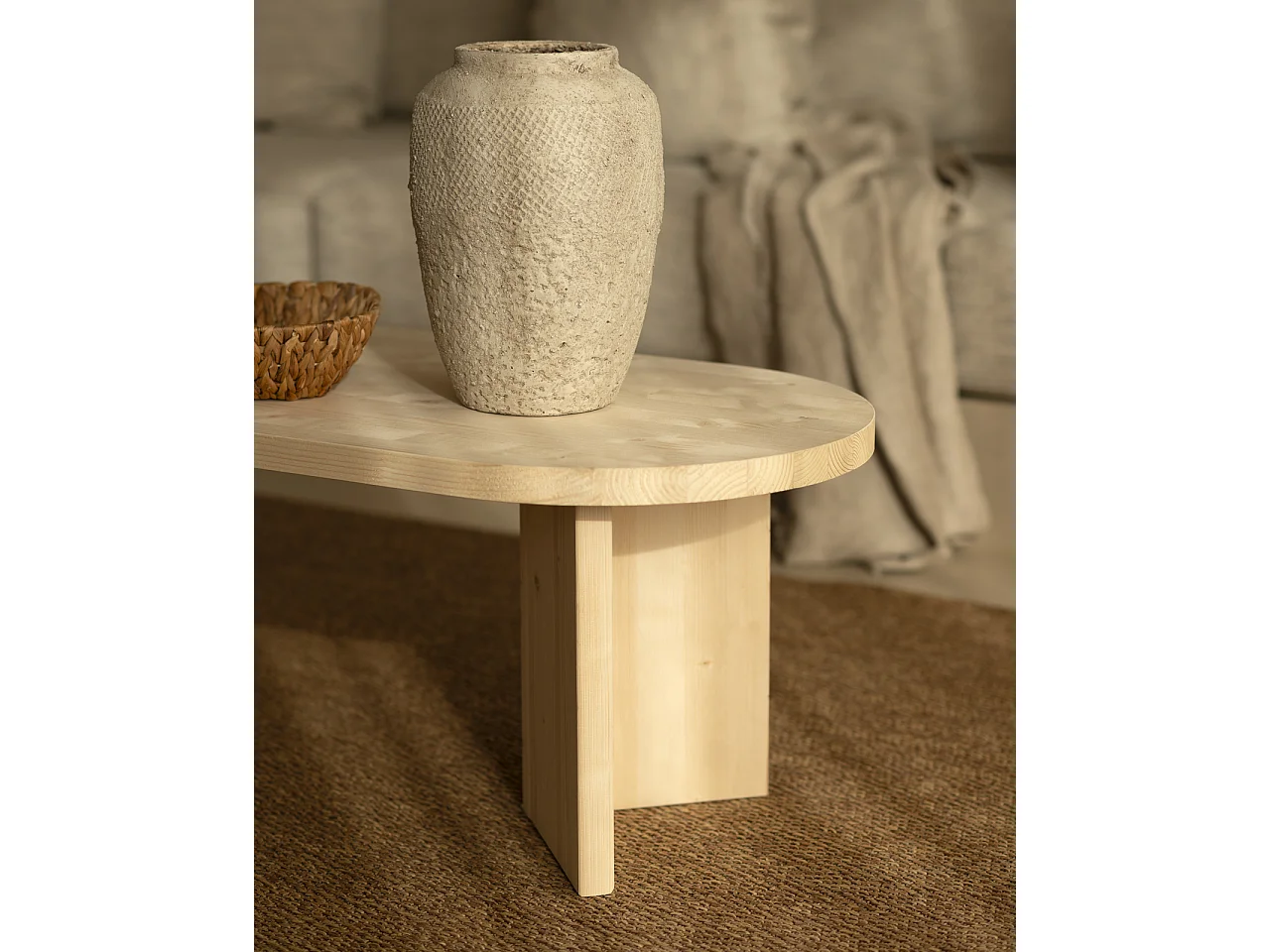 Tavolo basso rotondo in legno massello in tono naturale 120x40cm - OSAKA - DECOWOOD