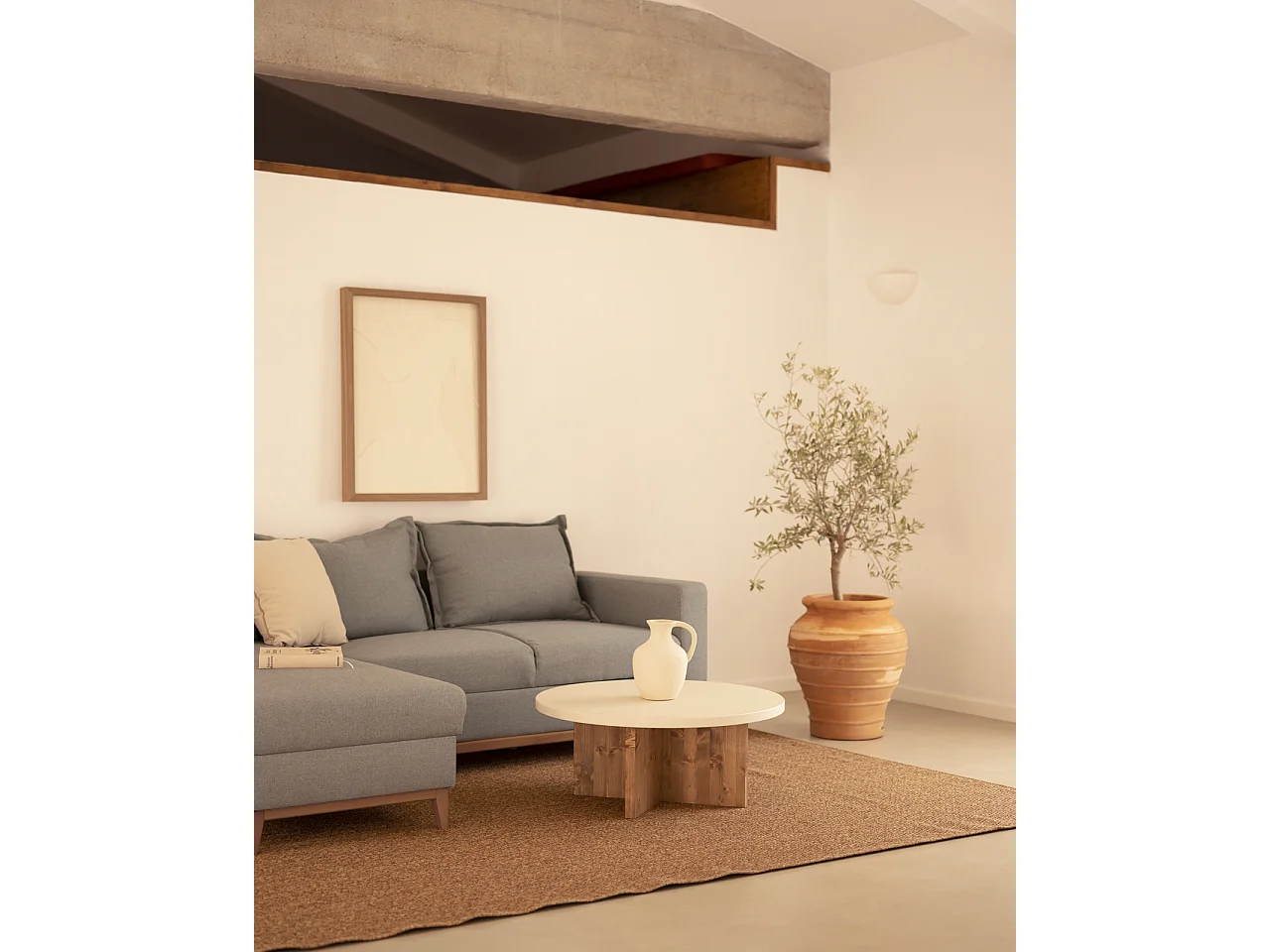 Tavolo basso rotondo in microcemento in tono bianco e marrone Ø60x33cm - TOKYO - DECOWOOD