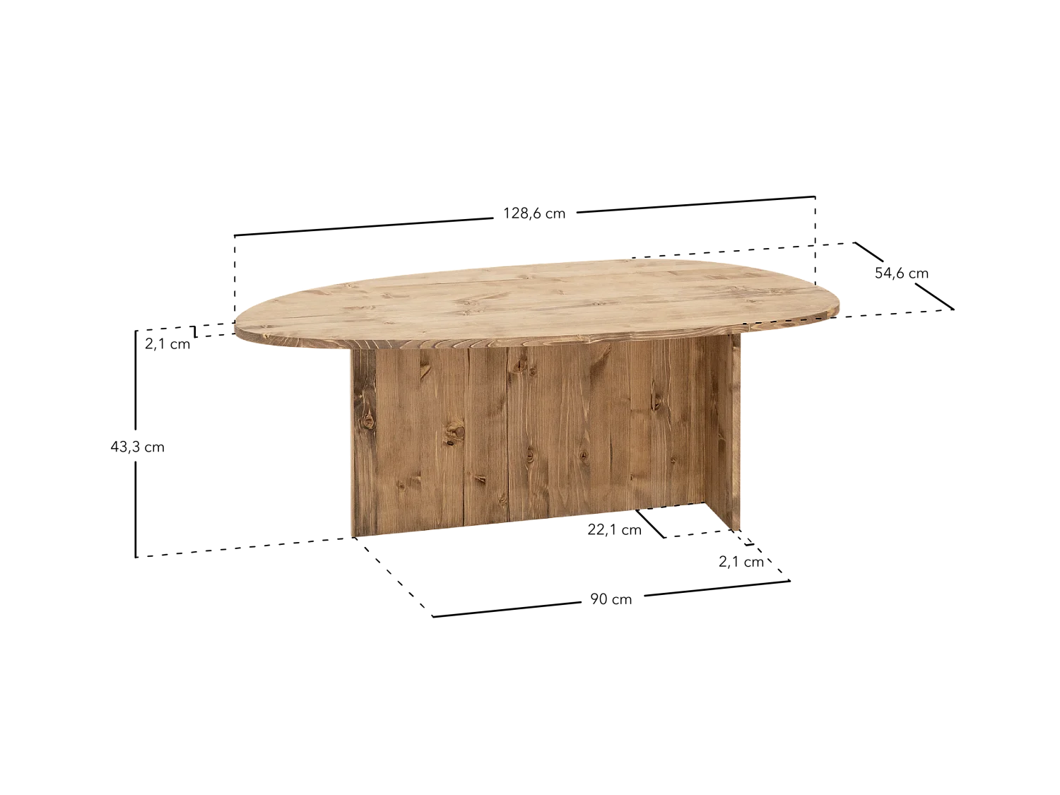 Table basse en bois de sapin marron 128,6x43,25cm - MUR - DECOWOOD