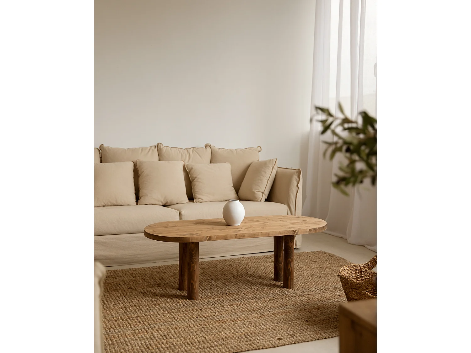 Tavolo basso ovale in legno massello in tono rovere scuro 120x40cm - GINA - DECOWOOD