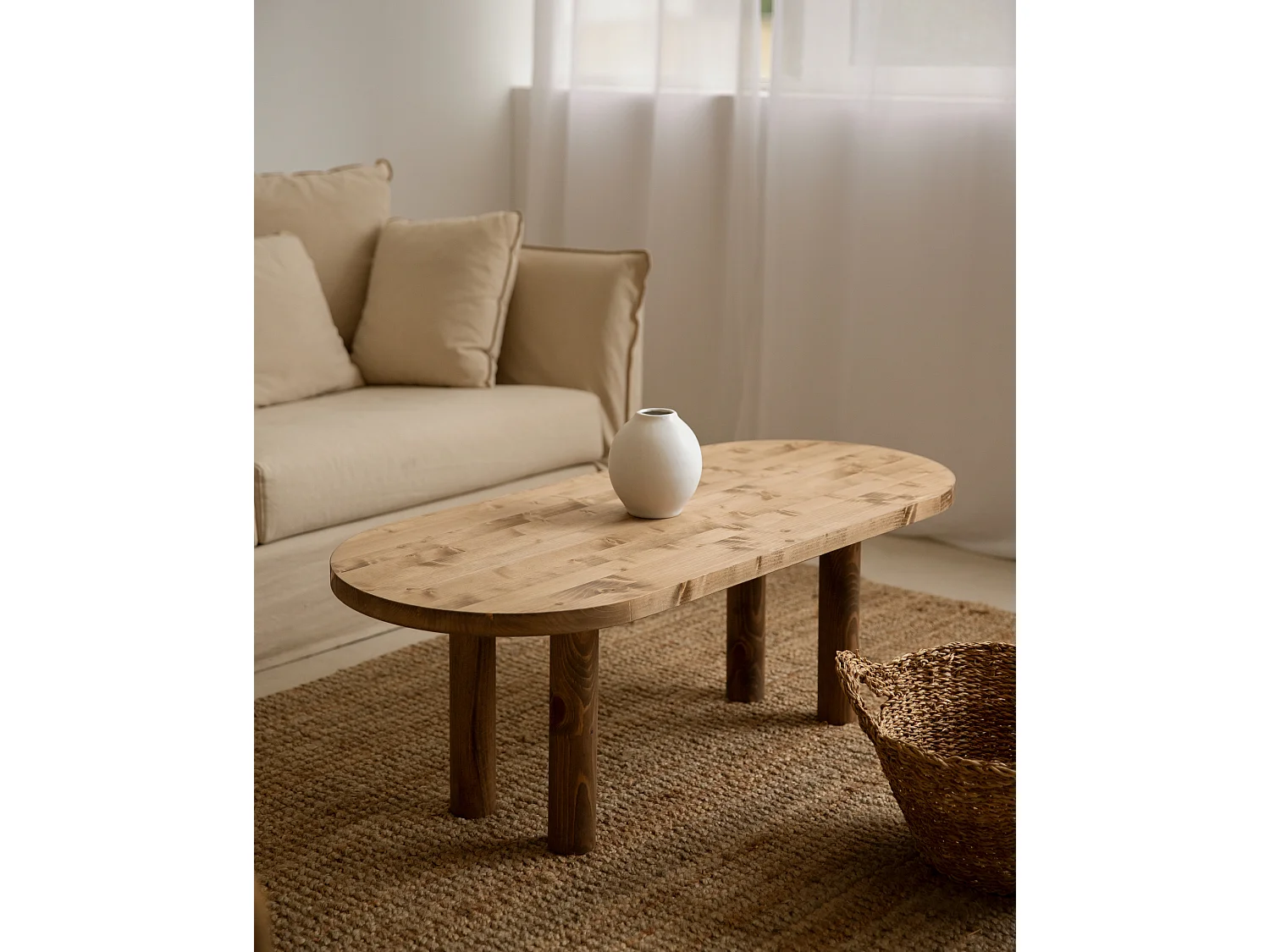 Tavolo basso ovale in legno massello in tono rovere scuro 120x40cm - GINA - DECOWOOD