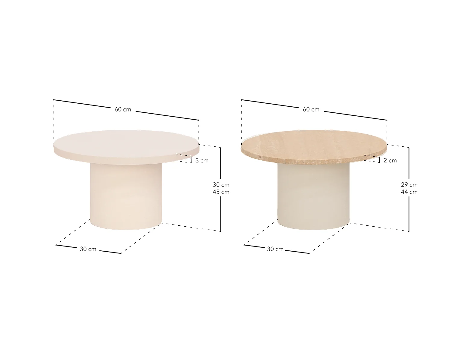Table basse ronde en marbre travertin avec pieds en microciment teinte beige 45x60cm - LUCÍA - DECOWOOD