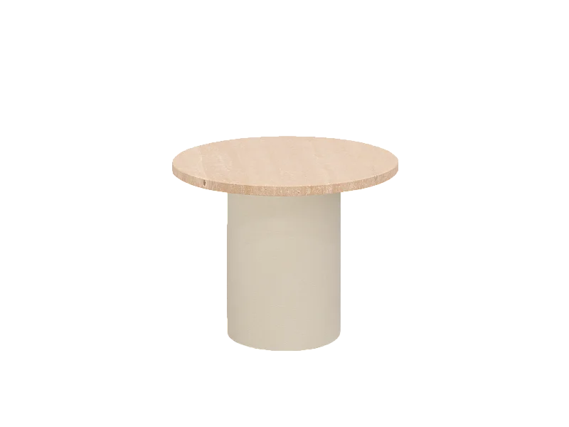 Mesa de centro redonda de mármol travertino y patas de microcemento tono beige DECOWOOD de Ø60x45cm - LUCÍA - DECOWOOD