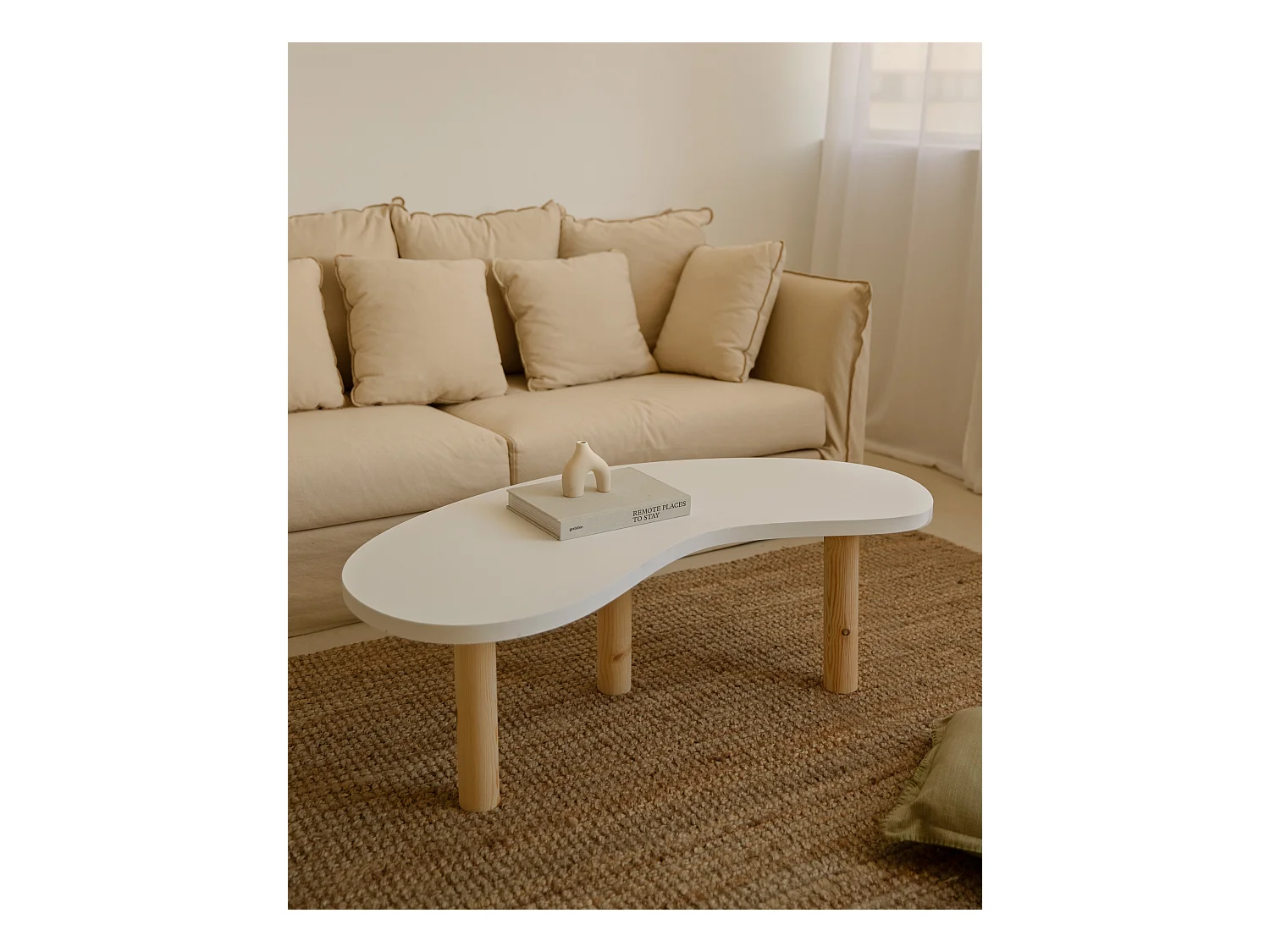 Table basse en bois blanche et naturelle 100x40cm - GINA - DECOWOOD