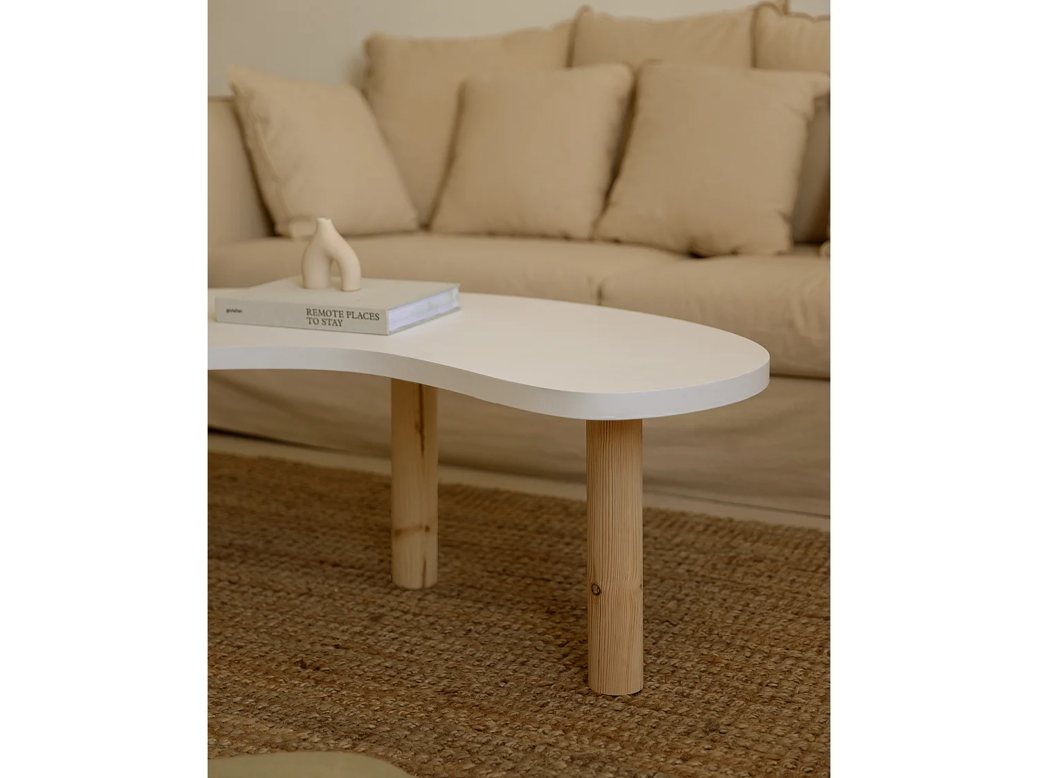 Table basse en bois blanche et naturelle 100x40cm - GINA - DECOWOOD