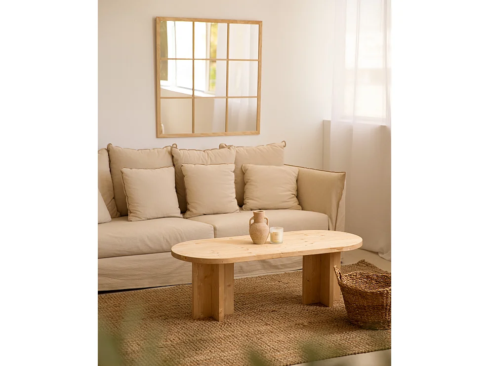 Tavolo basso ovale in legno massello in tono marrone chiaro 120x40cm - TOKYO - DECOWOOD