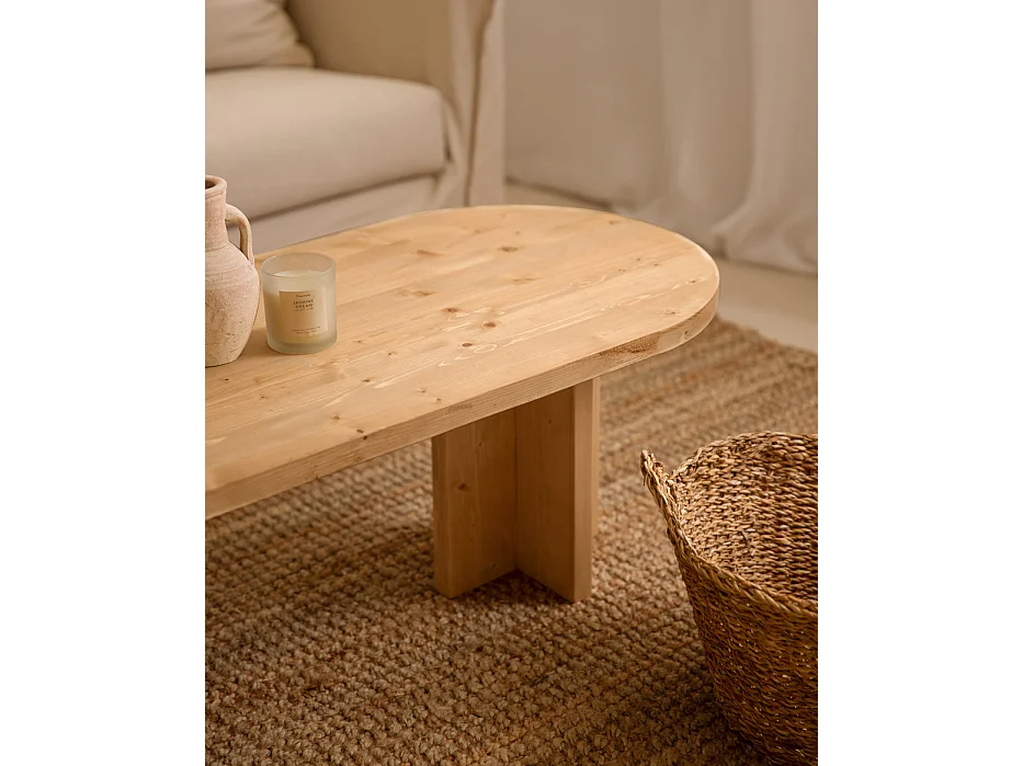 Tavolo basso ovale in legno massello in tono marrone chiaro 120x40cm - TOKYO - DECOWOOD