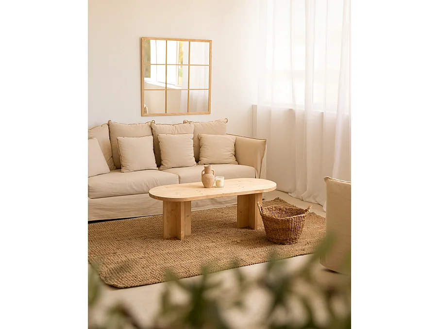 Tavolo basso ovale in legno massello in tono marrone chiaro 120x40cm - TOKYO - DECOWOOD