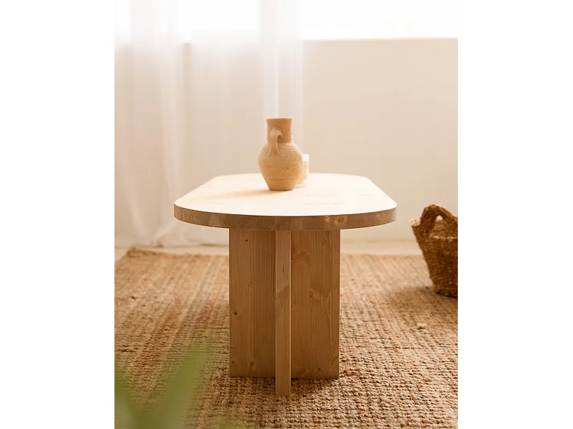 Tavolo basso ovale in legno massello in tono marrone chiaro 120x40cm - TOKYO - DECOWOOD