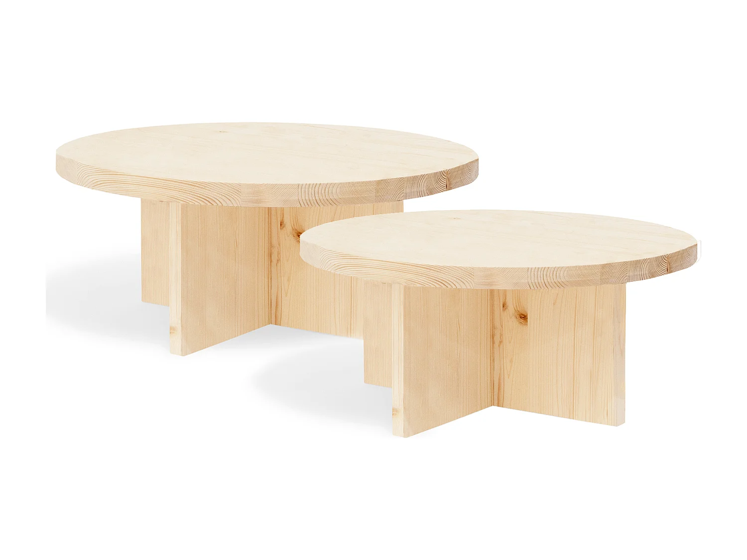 Kit de 2 mesas de centro redondas de madera de abeto Decowood en color natural de Ø60cm - TOKYO y Ø80cm - TOKYO - DECOWOOD