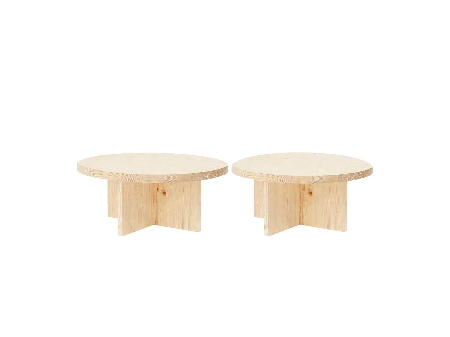 Set 2 tavolo basso rotondi in legno in tono naturale Ø80cm e Ø60cm - TOKYO - DECOWOOD