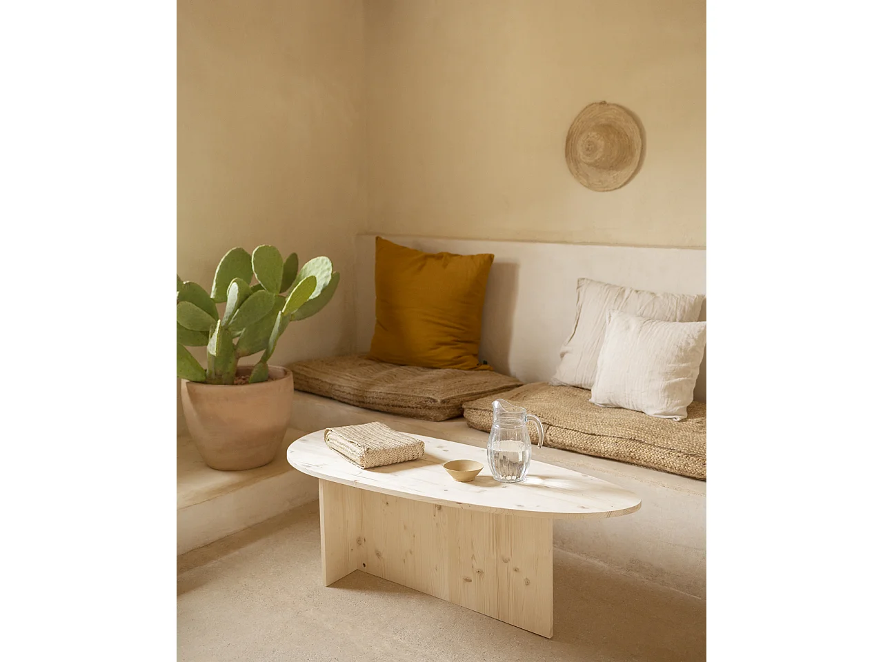 Table basse en bois de sapin naturel 128,6x43,25cm - MUR - DECOWOOD