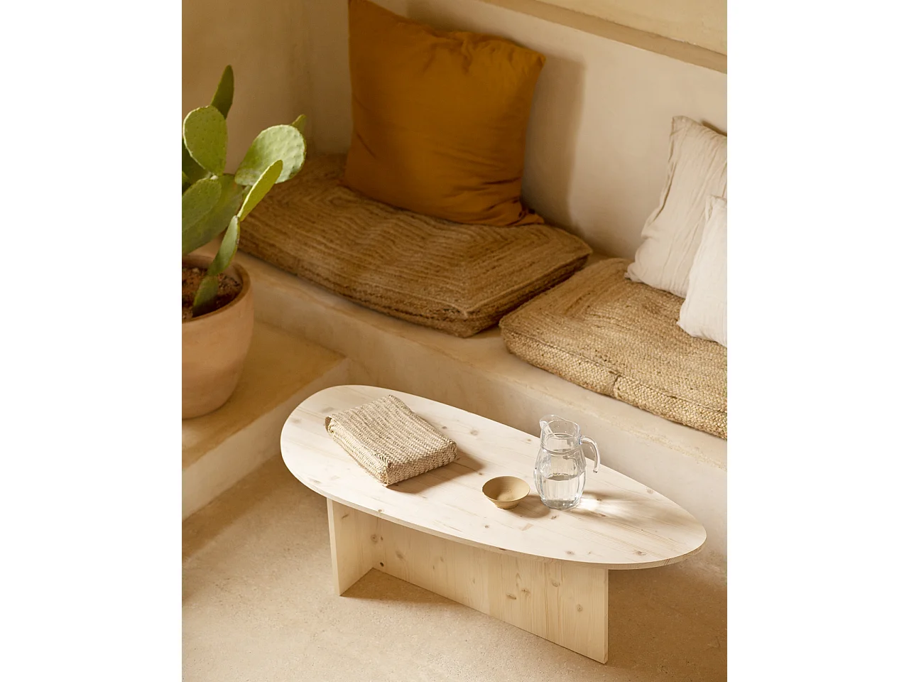 Table basse en bois de sapin naturel 128,6x43,25cm - MUR - DECOWOOD