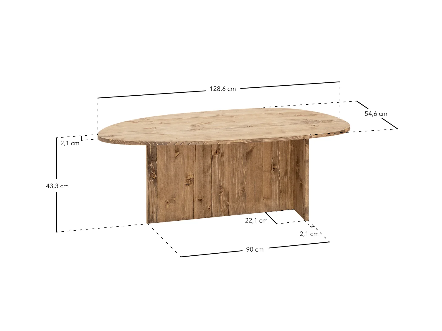 Table basse en bois de sapin naturel 128,6x43,25cm - MUR - DECOWOOD