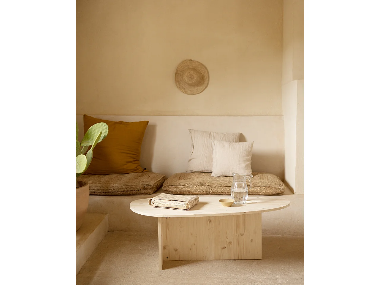 Table basse en bois de sapin naturel 128,6x43,25cm - MUR - DECOWOOD