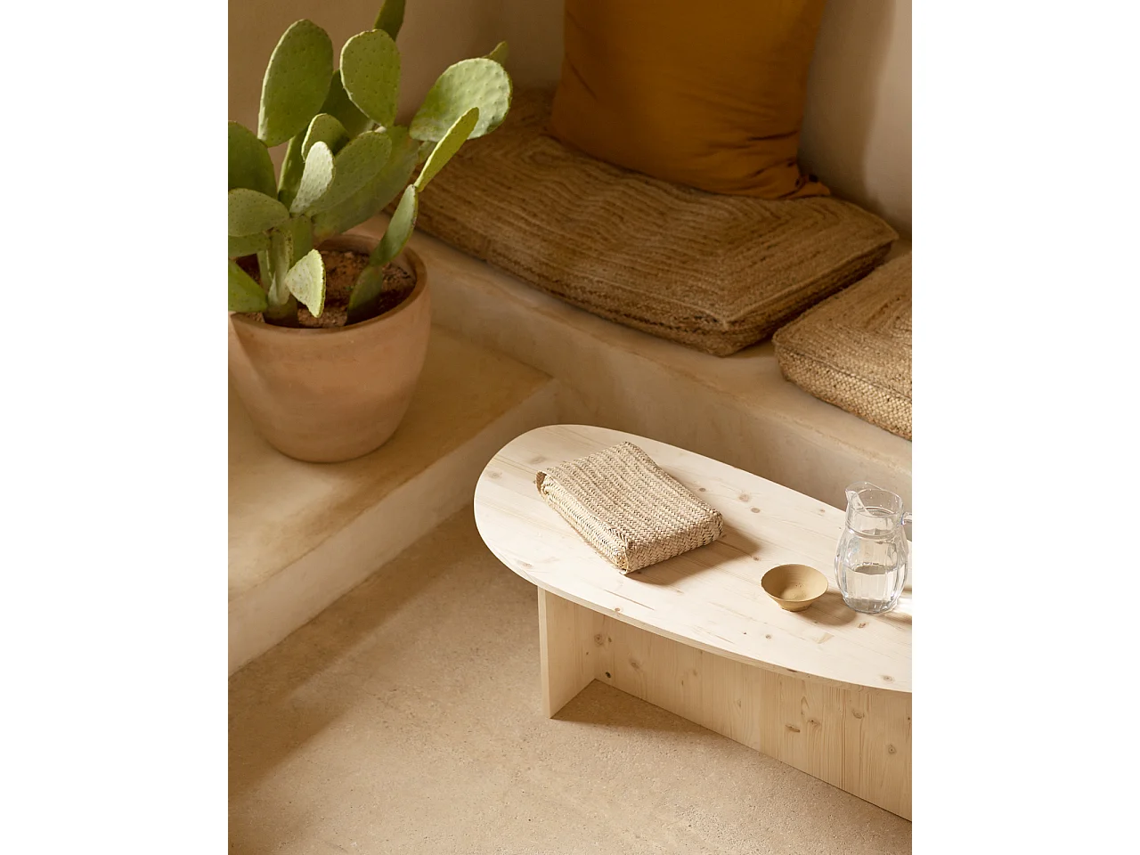 Table basse en bois de sapin naturel 128,6x43,25cm - MUR - DECOWOOD