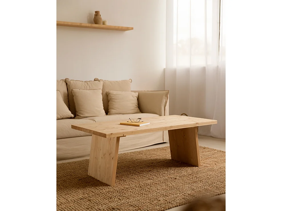 Tavolo basso rettangolare in legno massello in marrone chiaro 120x45cm - FRIDA - DECOWOOD