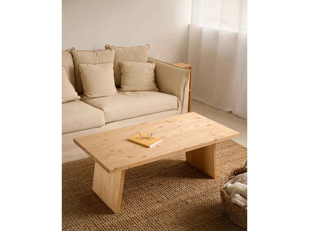 Tavolo basso rettangolare in legno massello in marrone chiaro 120x45cm - FRIDA - DECOWOOD