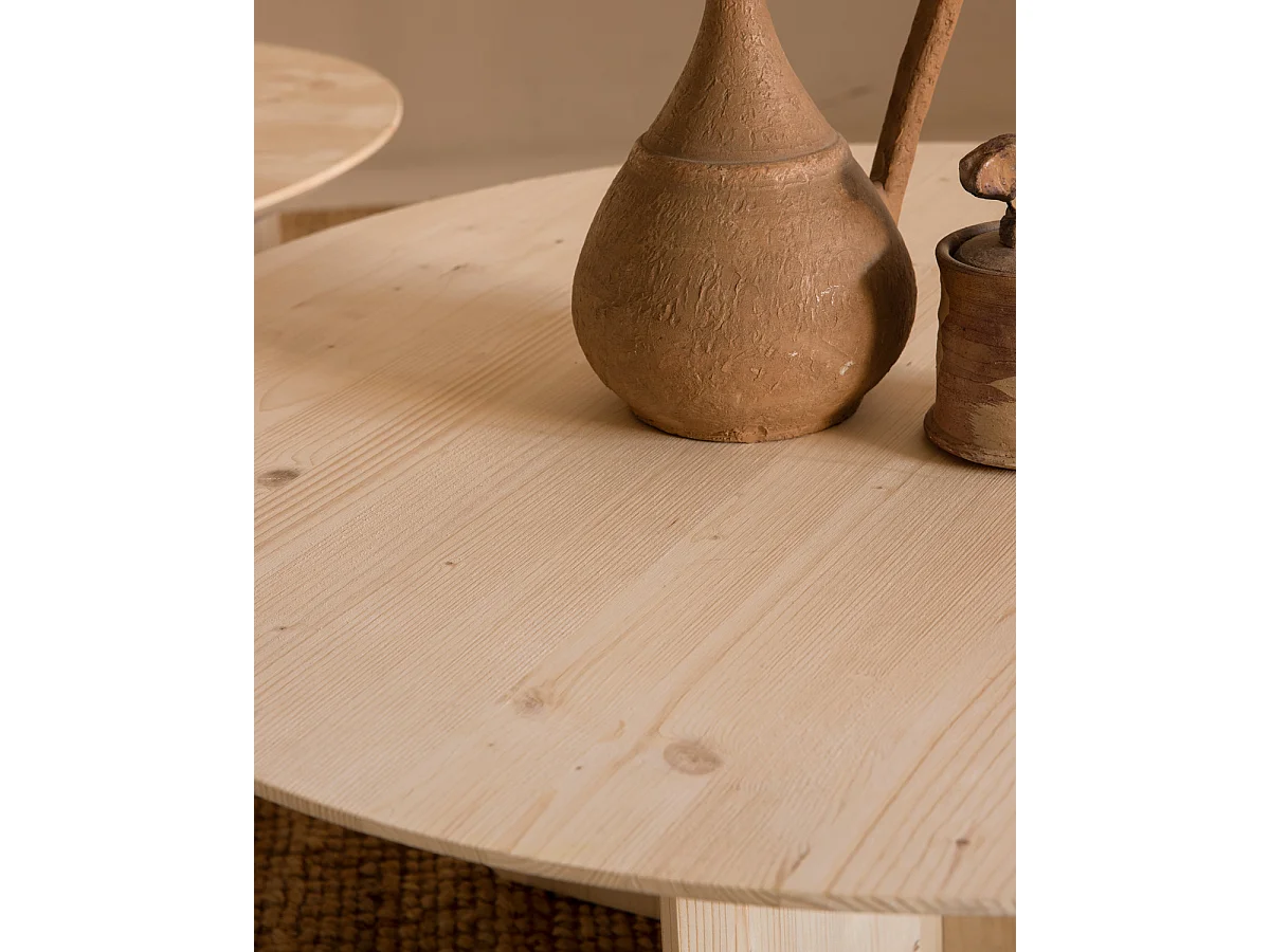 Mesa de centro redonda de madera de abeto maciza Decowood en color natural de Ø60cm - BLOOM - DECOWOOD