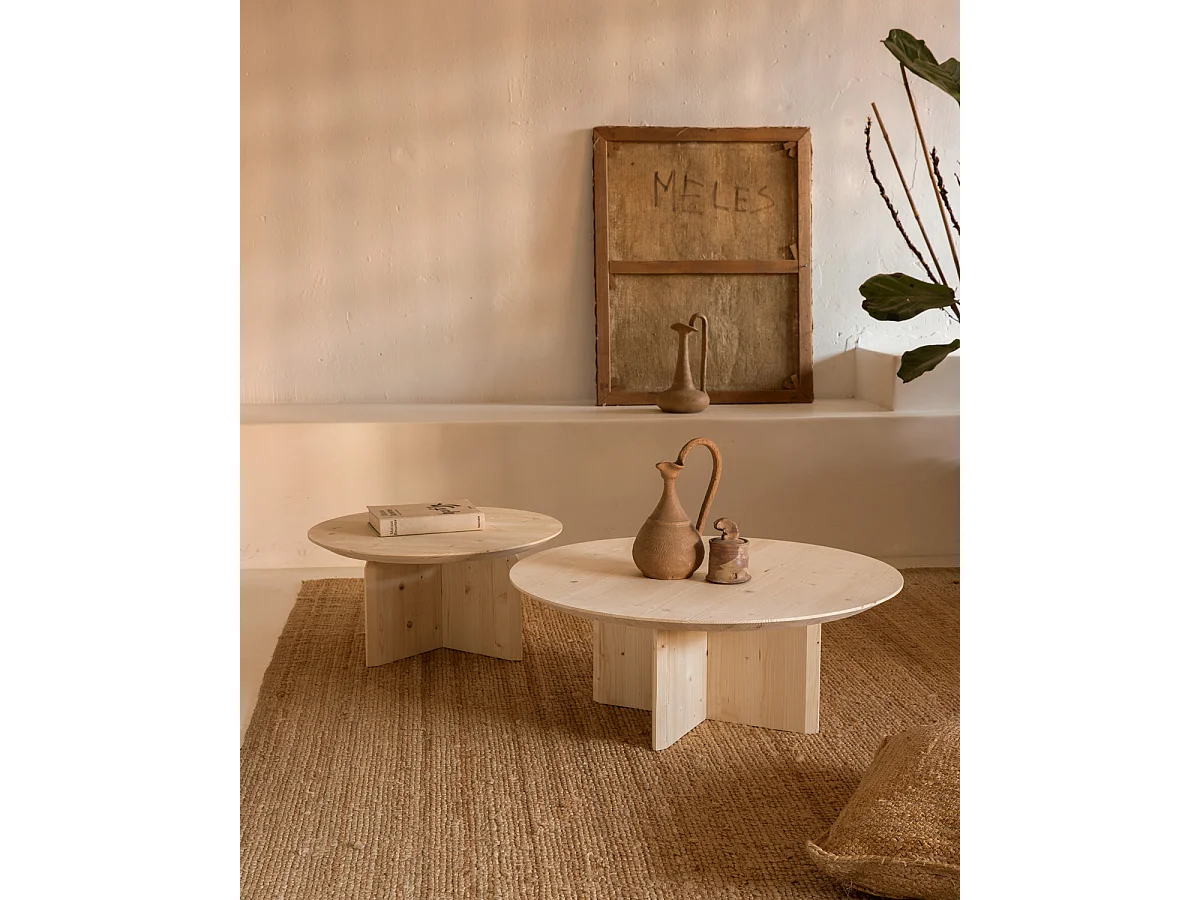 Mesa de centro redonda de madera de abeto maciza Decowood en color natural de Ø60cm - BLOOM - DECOWOOD