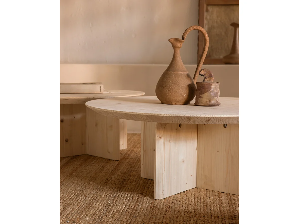 Mesa de centro redonda de madera de abeto maciza Decowood en color natural de Ø60cm - BLOOM - DECOWOOD