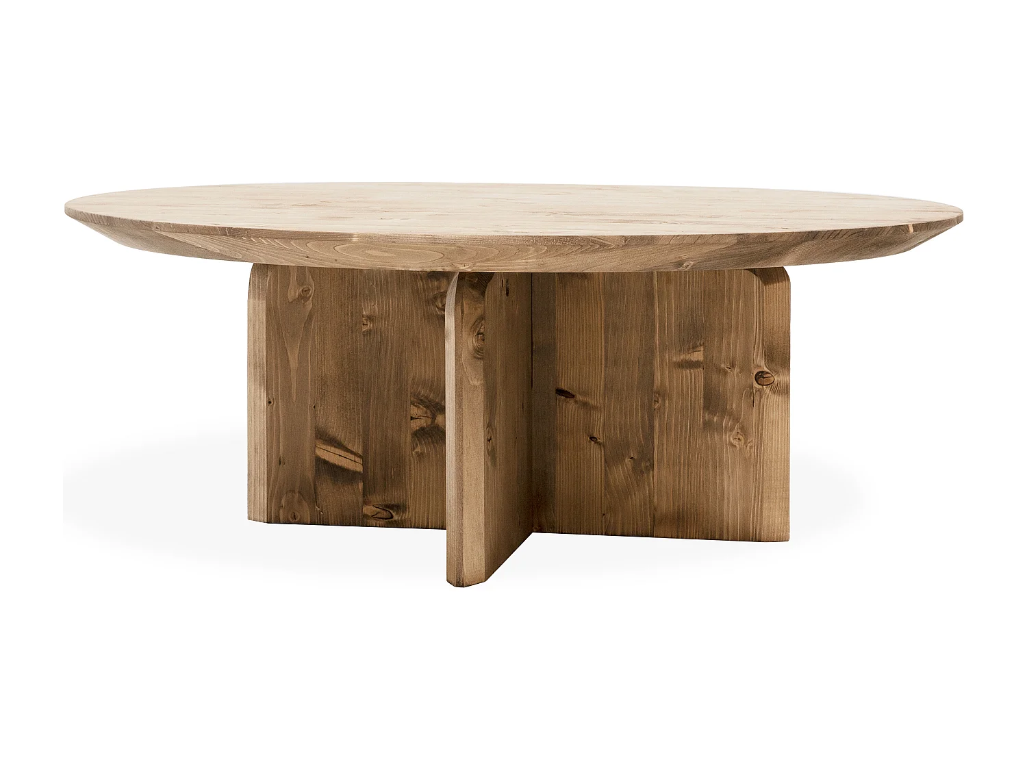 Tavolino basso rotondo in legno massello in tono marrone Ø80x30,2cm - BLOOM - DECOWOOD