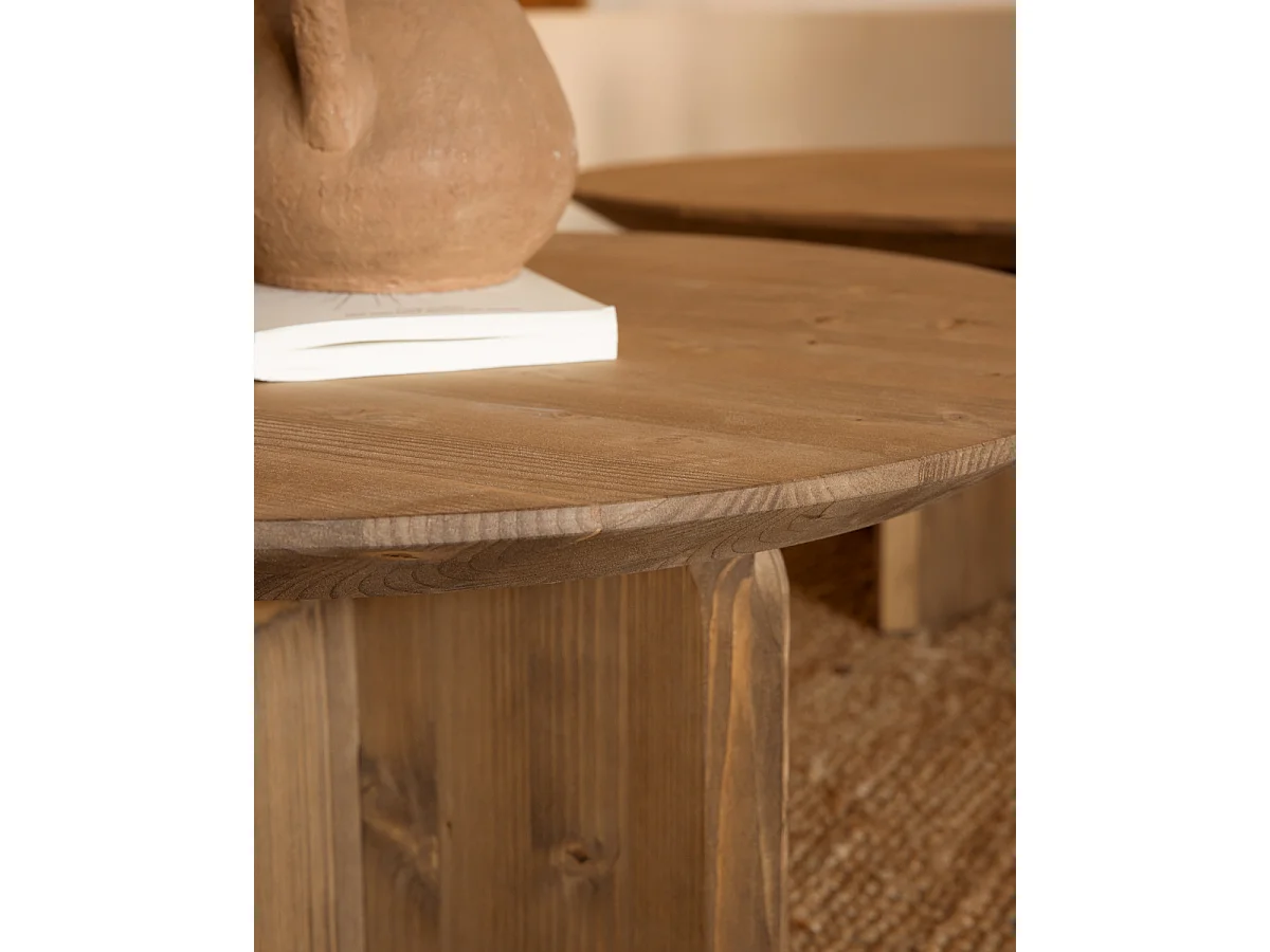 Tavolino basso rotondo in legno massello in tono marrone Ø80x30,2cm - BLOOM - DECOWOOD