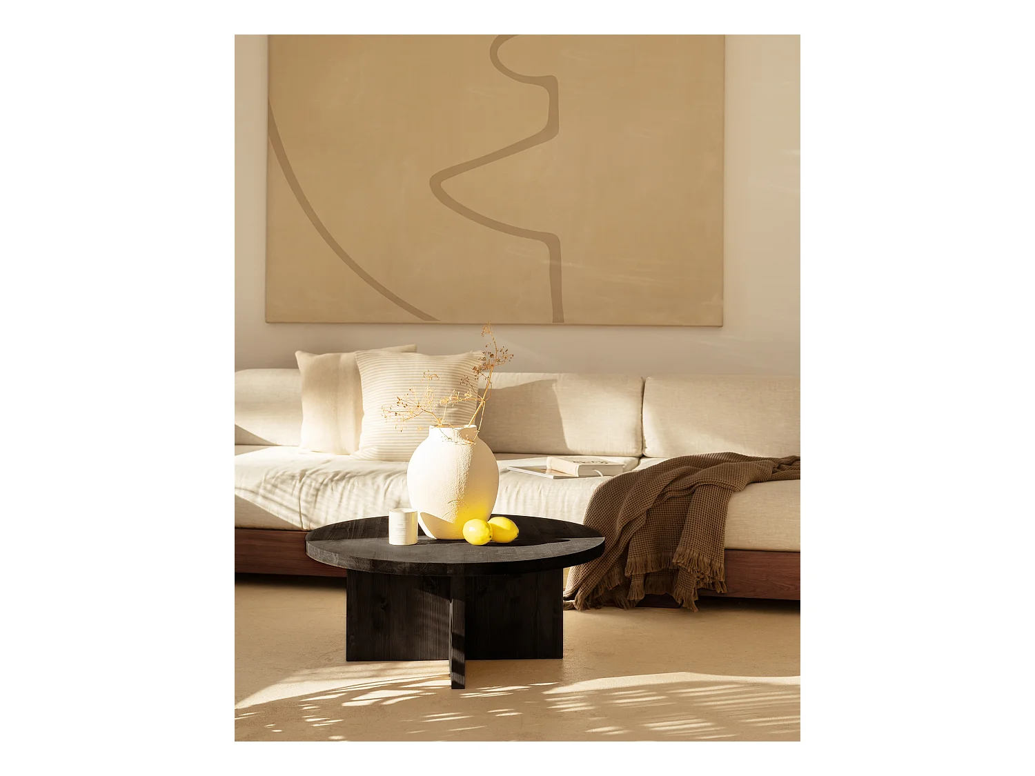 Tavolo basso rotondo in legno massello in tono nero Ø60x33,2cm - TOKYO - DECOWOOD