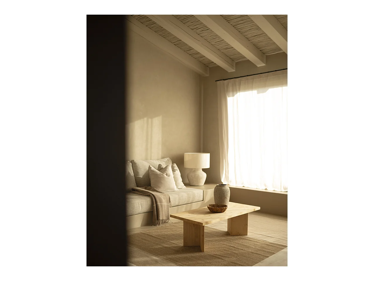 Tavolo basso in legno massello in tono rovere medio 120x40cm - KYOTO - DECOWOOD