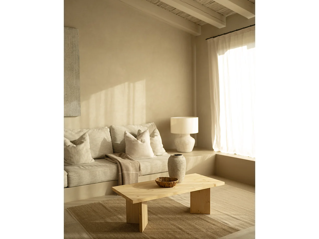 Tavolo basso in legno massello in tono rovere medio 120x40cm - KYOTO - DECOWOOD