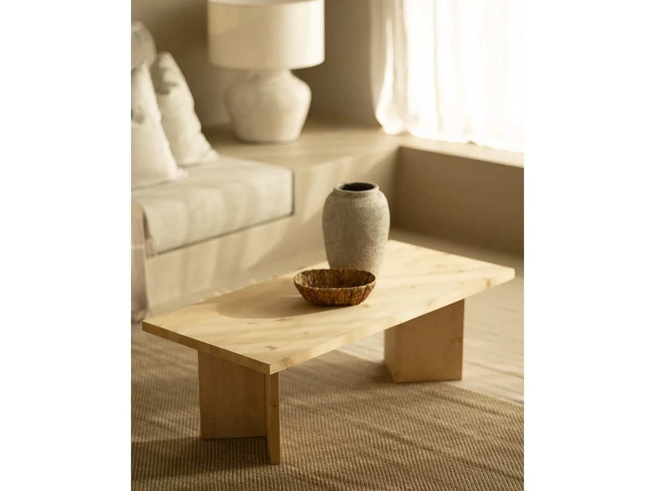 Tavolo basso in legno massello in tono rovere medio 120x40cm - KYOTO - DECOWOOD