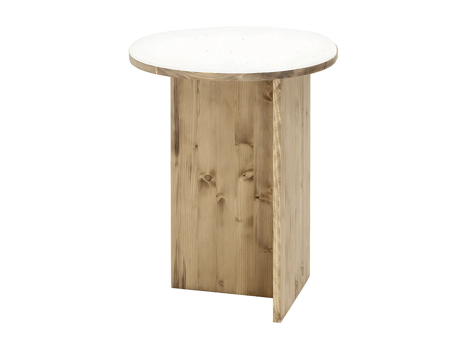 Table basse en bois de sapin et coquillages recyclés vieilli 49,7x60cm