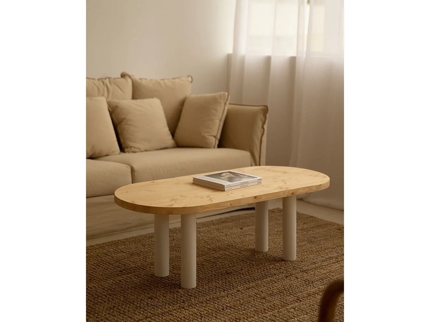 Table basse en bois blanche et marron 120x40cm - GINA - DECOWOOD