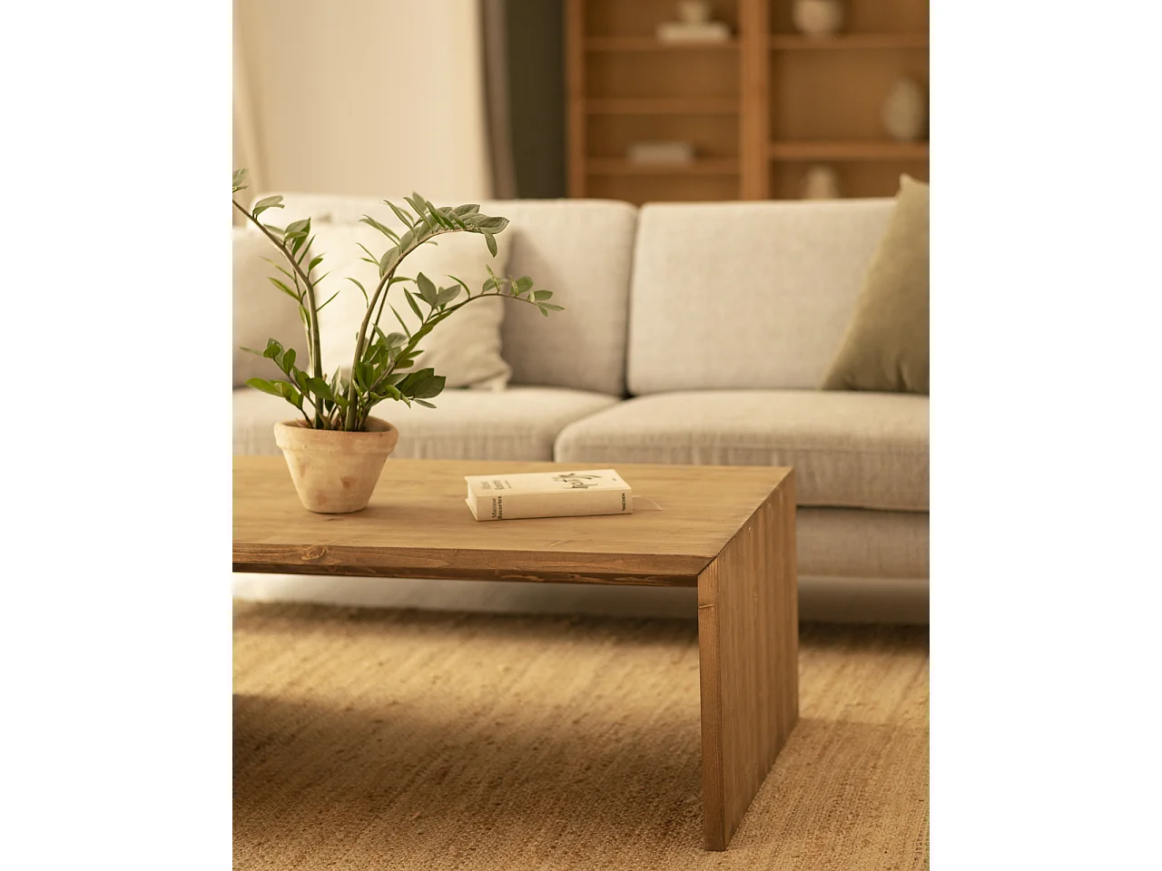 Tavolo basso rettangolare in legno massello in tono rovere scuro 109,4x45cm - TELVA - DECOWOOD