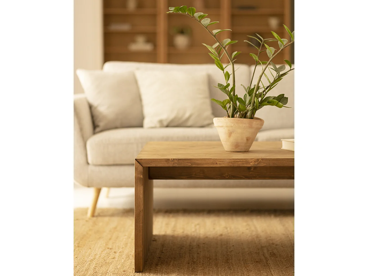 Tavolo basso rettangolare in legno massello in tono rovere scuro 109,4x45cm - TELVA - DECOWOOD