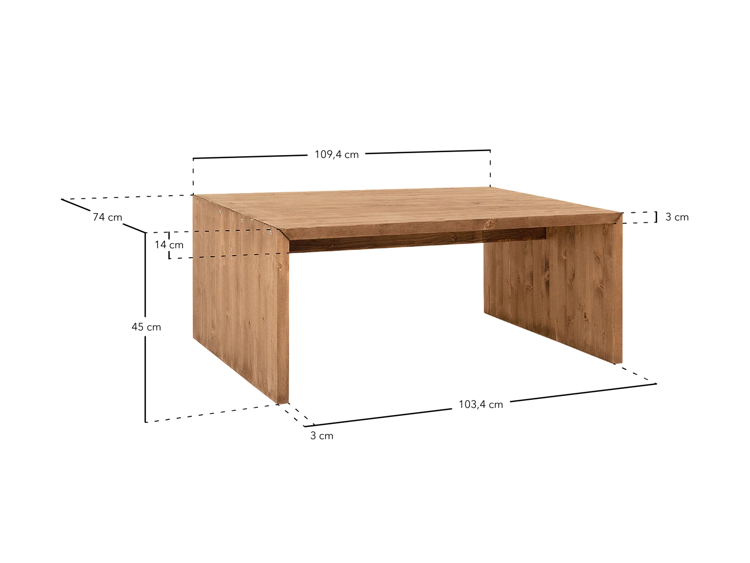 Tavolo basso rettangolare in legno massello in tono rovere scuro 109,4x45cm - TELVA - DECOWOOD