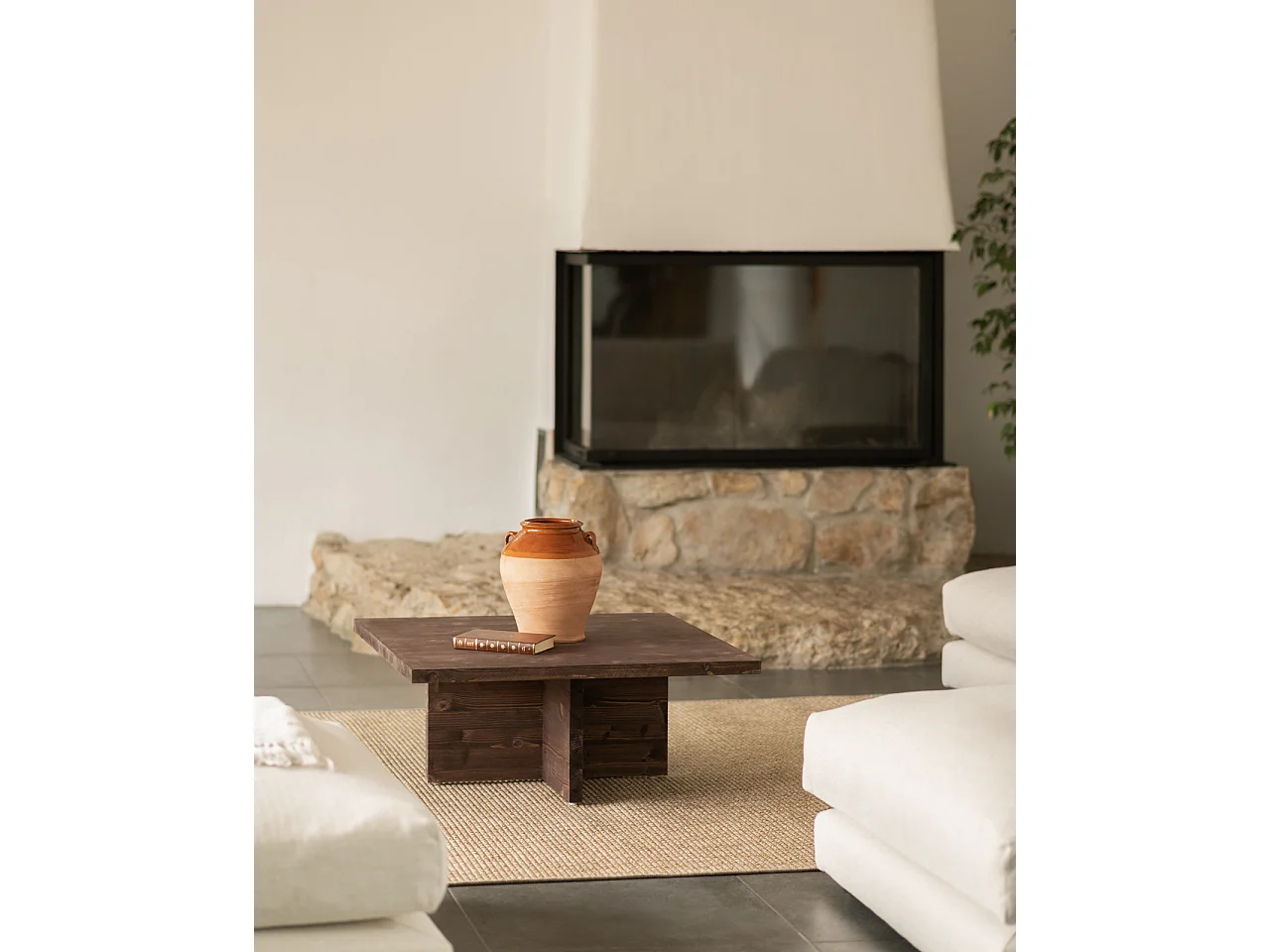 Table basse carrée en bois massif ton marron de 80x33,22cm - TENA - DECOWOOD