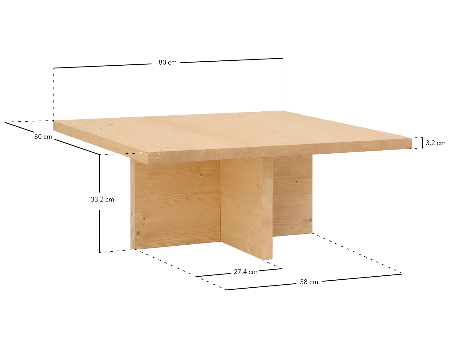 Table basse carrée en bois massif ton marron de 80x33,22cm - TENA - DECOWOOD