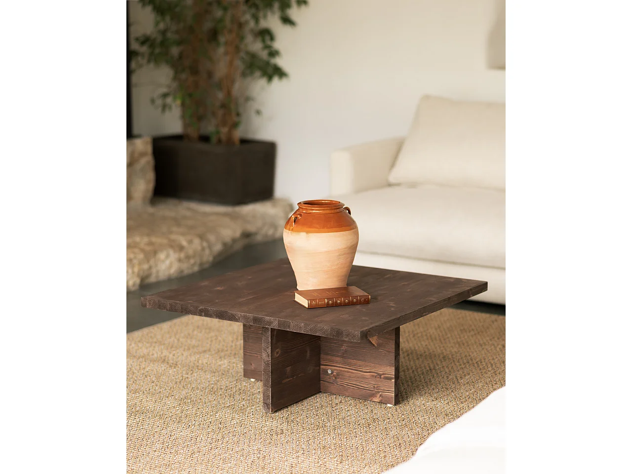 Tavolino quadrato in legno massiccio colore noce 80x33,22cm - TENA - DECOWOOD